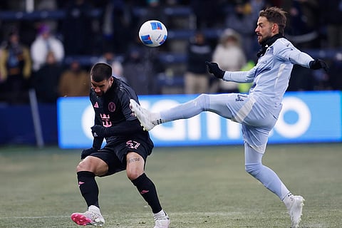CONCACAF Champions Cup: Sporting KC's Robert Voloder clears the ball over Inter Miami's Marcelo Weigandt