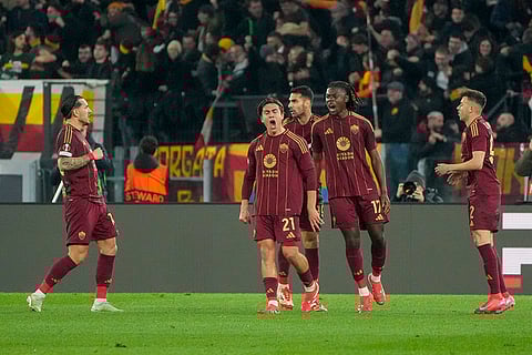 Europa League playoff second leg, Roma vs Porto: Roma's Paulo Dybala celebrates after scoring his side's opening goal