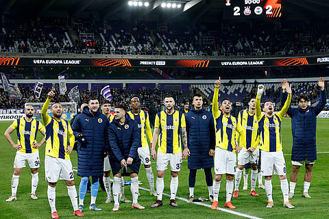 Europa League playoff second leg, Anderlecht vs Fenerbahce: Fenerbahce players react at the end of the match