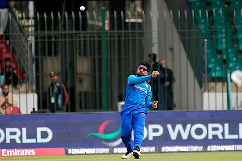 Champions Trophy 2025 Match 3, AFG vs SA: Afghanistan's Rashid Khan throws the ball