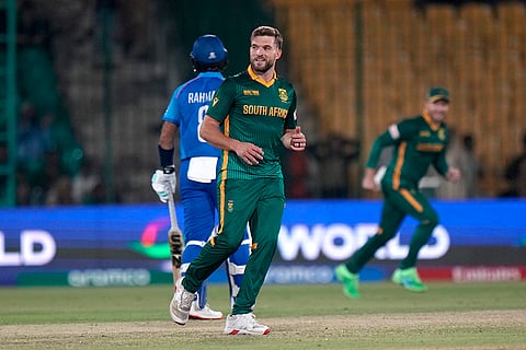 Champions Trophy 2025 Match 3, AFG vs SA: South Africa's Wiaan Mulder reacts after the dismissal of Afghanistan's Hashmatullah Shahidi
