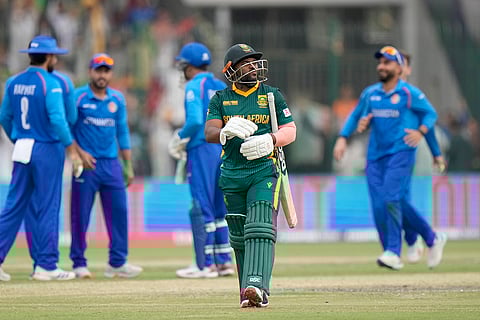 Champions Trophy 2025 Match 3, AFG vs SA: South Africa's Temba Bavuma reacts as he walks off the field