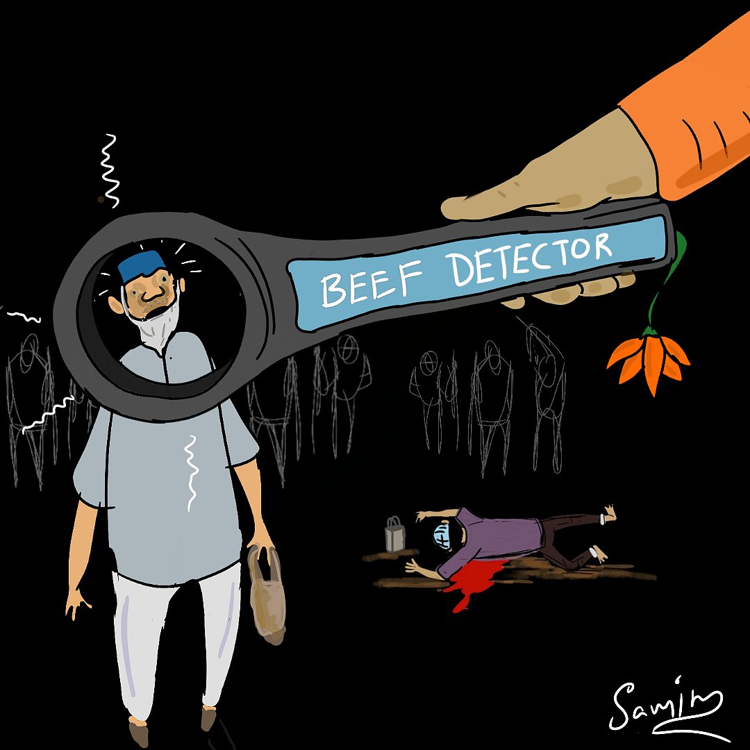 Political cartoon with magnifying glass labeled beed detector