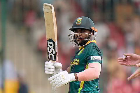 Champions Trophy 2025 Match 3, AFG vs SA: South Africa's Temba Bavuma celebrates after scoring fifty