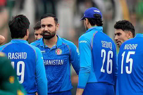 Champions Trophy 2025 Match 3, AFG vs SA: Afghanistan's Mohammad Nabi celebrates after taking Temba Bavuma's wicket