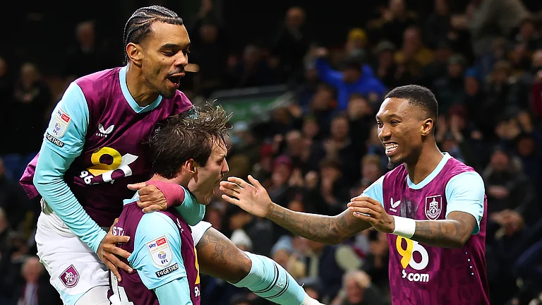 Burnley's players celebrate Connor Roberts' goal - null