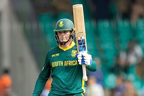 Champions Trophy 2025 Match 3, AFG vs SA: South Africa's Ryan Rickelton celebrates after scoring fifty