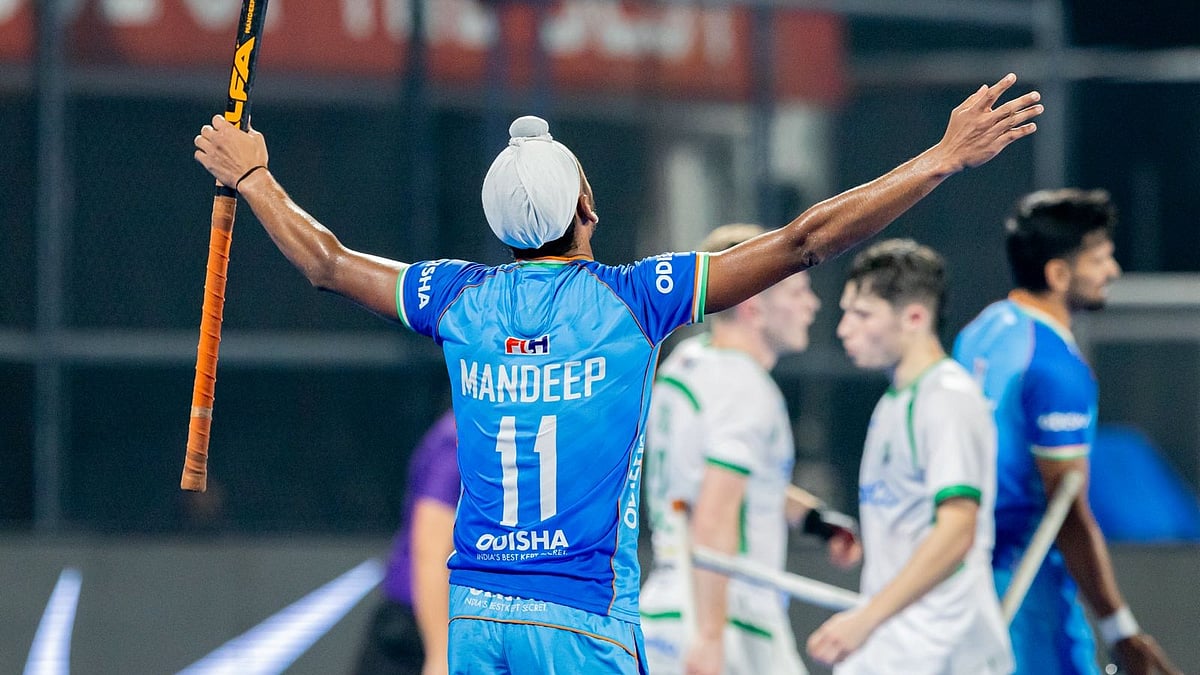 X|Hockey India : Mandeep Singh celebrates a goal against Ireland