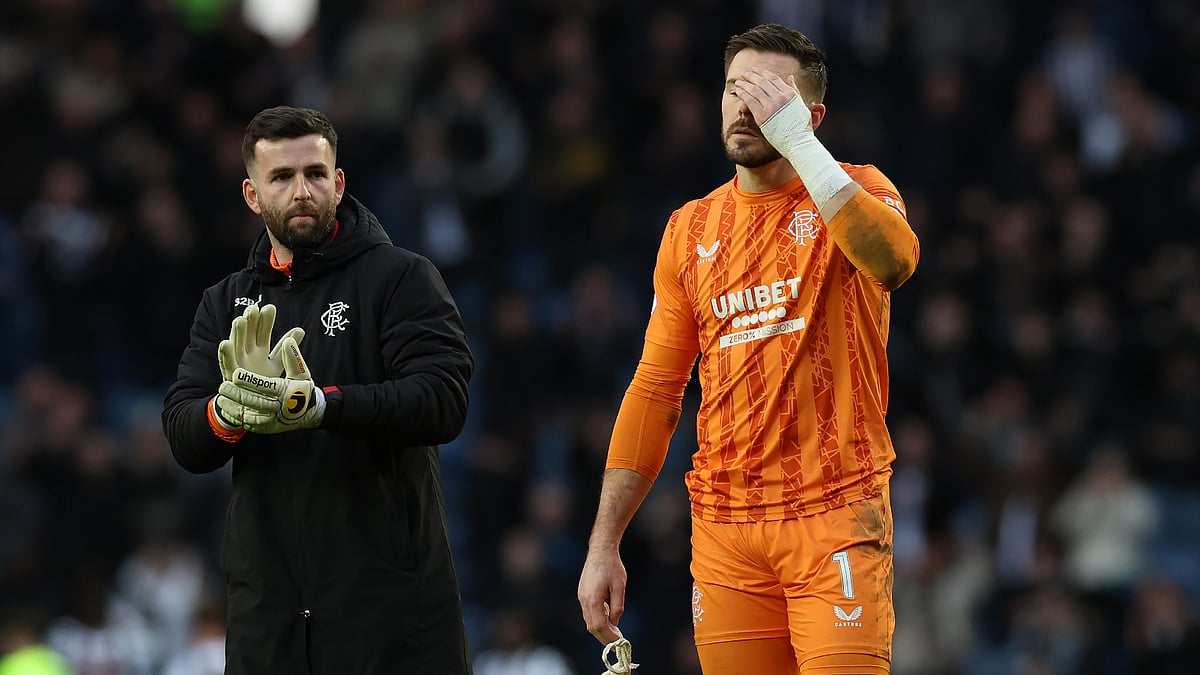 Jack Butland looks dejected after Rangers' defeat