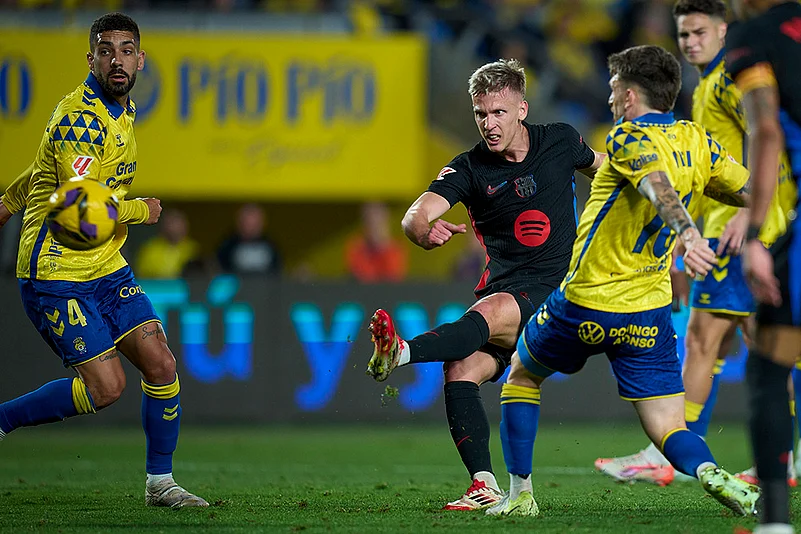 Spain soccer La Liga 2024-25 Las Palmas Vs FC Barcelona football: Dani Olmo