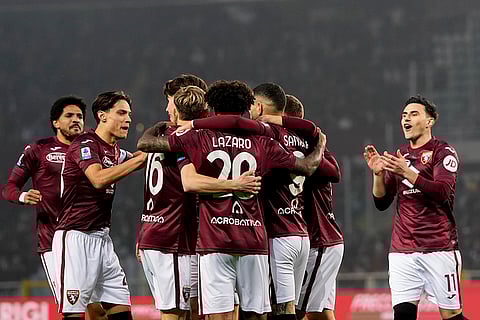 Serie A, Torino vs AC Milan: Torino players celebrate after own goal by AC Milan's Malick Thiaw
