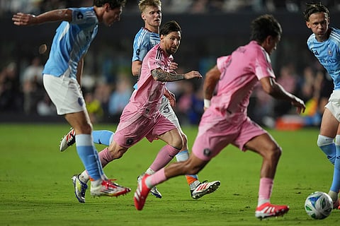 Inter Miami Vs New York City: Inter Miami forward Lionel Messi passes to Telasco Segovia to score the side's second goal