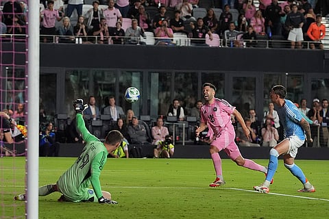 Inter Miami Vs New York City: nter Miami defender Jordi Alba (18) reacts as he makes an unsuccessful scoring attempt