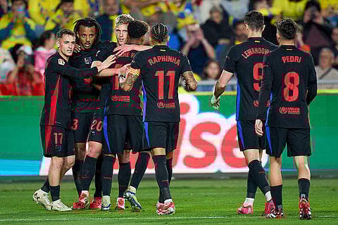 La Liga 2024-25: Barcelona's Dani Olmo celebrates with teammates after scoring opening goal