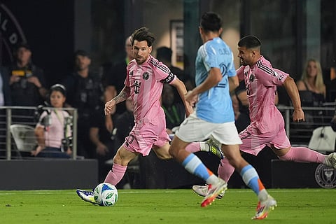 Inter Miami Vs New York City: Inter Miami forward Lionel Messi carries the ball as New York City FC forward Agustin Ojeda