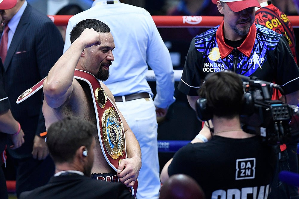| Photo: AP : Saudi Arabia Parker vs Bakole Boxing: Joseph Parker celebrates after defeating Martin Bakole