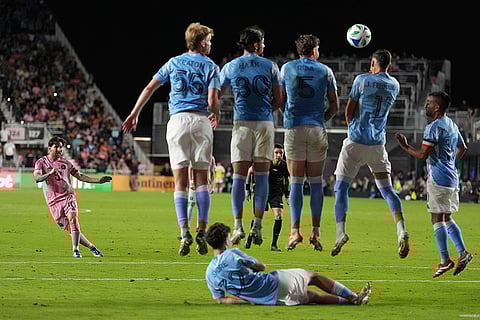 Inter Miami Vs New York City: Inter Miami forward Lionel Messi takes an unsuccessful free kick