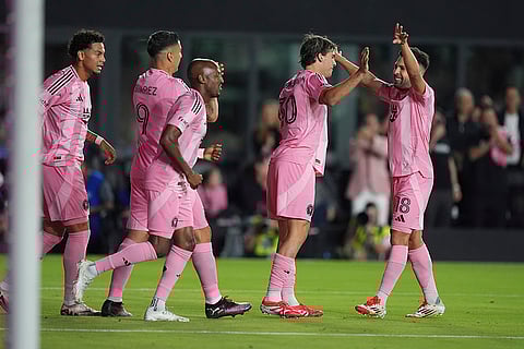 Inter Miami Vs New York City: Inter Miami players celebrate their side's first goal