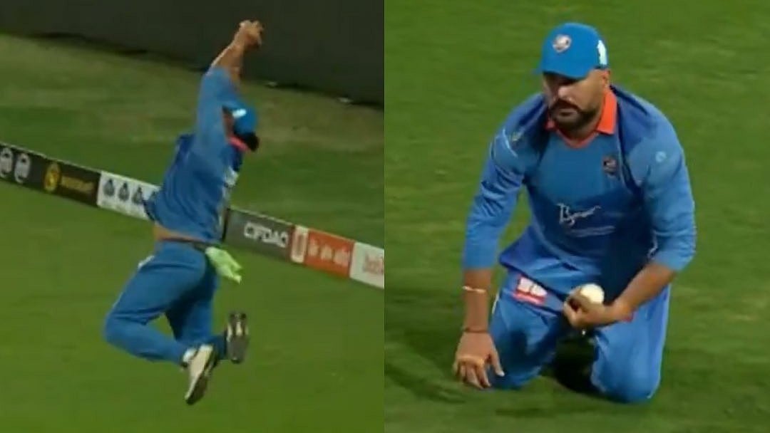 International Masters League T20 : Yuvraj Singh takes a brilliant catch at the ongoing International Masters League T20. 