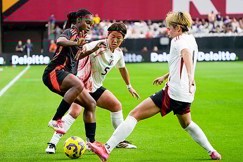 SheBelieves Cup, Colombia vs Japan: Colombia forward Linda Caicedo battles to maintain control of the ball