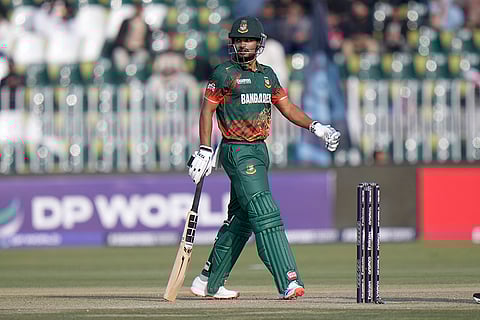 ICC Champions Trophy, BAN vs NZ: Bangladesh's Najmul Hossain Shanto reacts after scoring fifty
