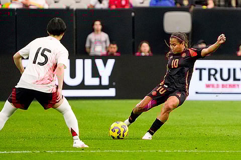 SheBelieves Cup, Colombia vs Japan: Colombia midfielder Leicy Santos (10) kicks the ball