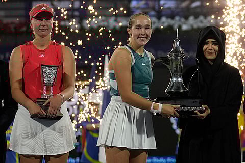 Dubai Duty-Free Tennis Championship: Denmark's Clara Tauson, left, and Russia's Mirra Andreeva