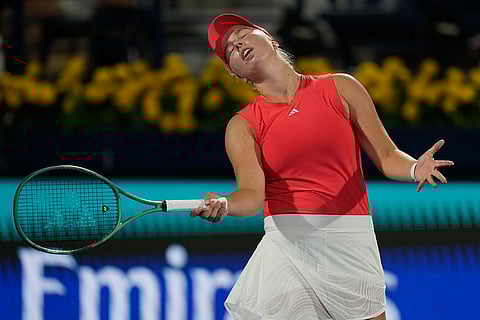 Dubai Duty-Free Tennis Championship: Denmark's Clara Tauson reacts