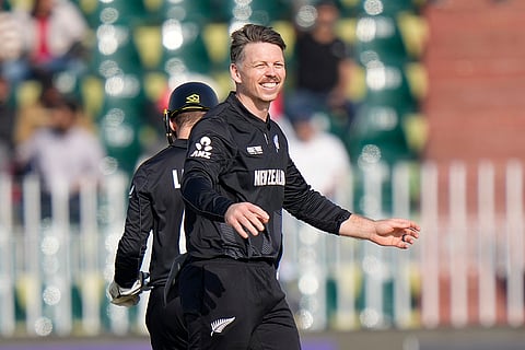 ICC Champions Trophy, BAN vs NZ: New Zealand's Michael Bracewell celebrates after taking the wicket of Bangladesh's Towhid Hridoy
