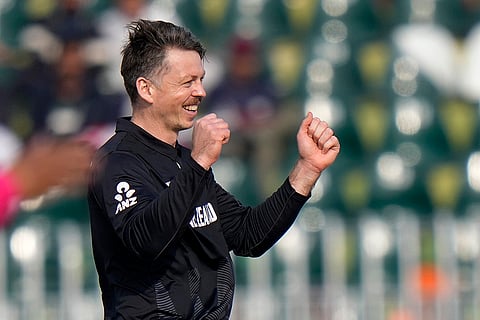ICC Champions Trophy, BAN vs NZ: Michael Bracewell celebrates after taking the wicket of Bangladesh's Mahmudullah