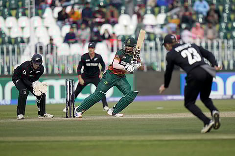 ICC Champions Trophy, BAN vs NZ: Bangladesh's Najmul Hossain Shanto, center, bats
