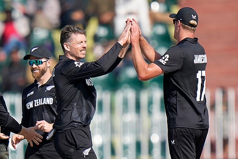 ICC Champions Trophy, BAN vs NZ: New Zealand's Michael Bracewell celebrates Bangladesh's Tanzid Hasan's wicket