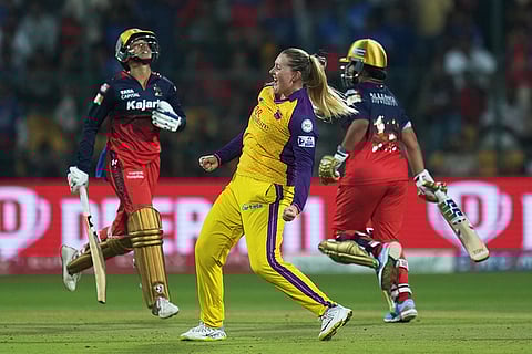 WPL 2025, RCB vs UPW: P Warriorz player Sophie Ecclestone celebrates