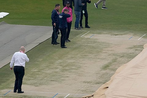 ICC Champions Trophy, AUS vs RSA: Match officials examine the pitch following low rain fall