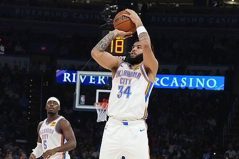 NBA 2024-25, Timberwolves vs Thunder: Thunder forward Kenrich Williams looks to shoot