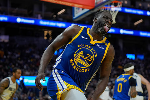 NBA 2024-25, Mavericks vs Warriors: Warriors forward Draymond Green reacts after scoring