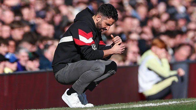 Ruben Amorim pictured during Manchester United's 2-2 draw with Everton on Saturday - null