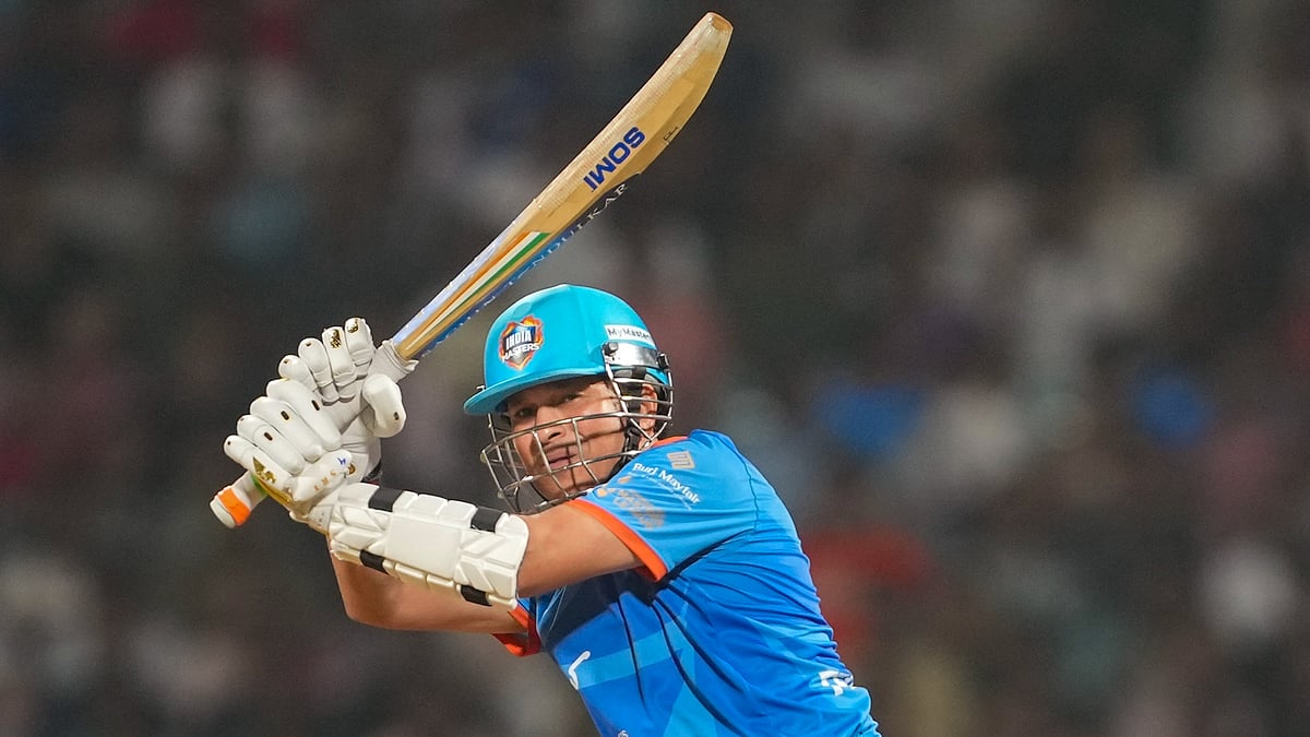 Sachin Tendulkar bats during the India Masters vs England Masters game