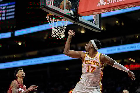 NBA 2024-25: Hawks forward Onyeka Okongwu (17) watches his shot