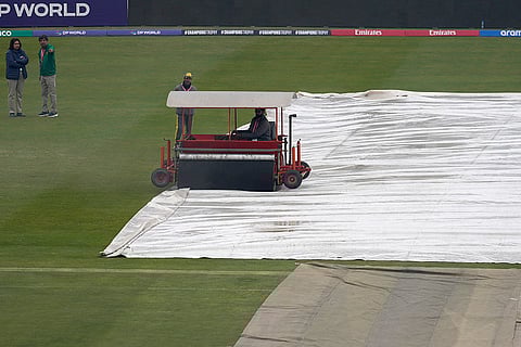 ICC Champions Trophy, AUS vs RSA: A groundsman drives super sopper to remove water