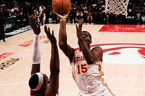 NBA 2024-25: Hawks center Clint Capela (15) shoots against Miami Heat 