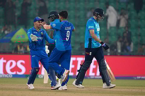 ICC Champions Trophy, AFG vs ENG: Afghanistan's Azmatullah Omarzai celebrates after taking the wicket of England's Jamie Overton