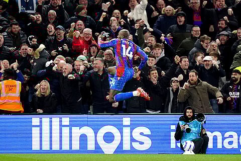 EPL 2024-25, Crystal Palace vs Aston Villa: Crystal Palace's Jean-Philippe Mateta celebrates scoring their side's second goal