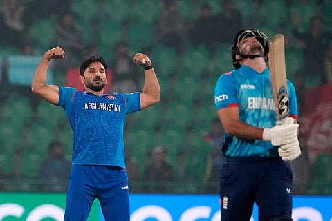 ICC Champions Trophy, AFG vs ENG: Afghanistan's Gulbadin Naib celebrates Liam Livingstone's wicket