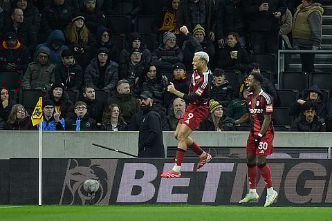 EPL 2024-25, Wolves and Fulham: Fulham's Rodrigo Muniz celebrates scoring their side's second goal