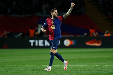 Copa Del Rey SFs: Barcelona's Inigo Martinez celebrate after he scored a goal