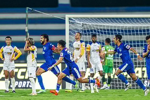 ISL 2024-25 BFC vs CFC: Bengaluru FC's Rahul Bheke (third from left) celebrates