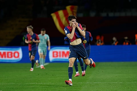 Copa Del Rey SFs: Barcelona's Pau Cubarsi celebrates after a goal