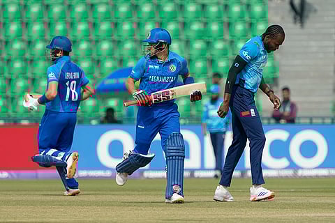 ICC Champions Trophy, AFG vs ENG: Afghanistan's Rahmanullah Gurbaz and Ibrahim Zadran, left, run between the wickets