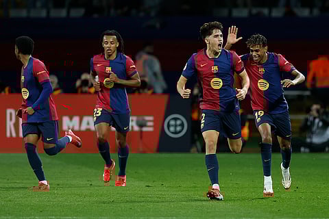 Copa Del Rey SFs: Barcelona players celebrate after a goal